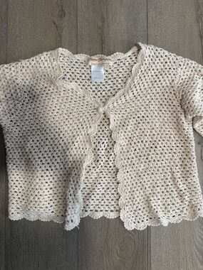 Norm Thompson Cream Open-Weave Crochet Top